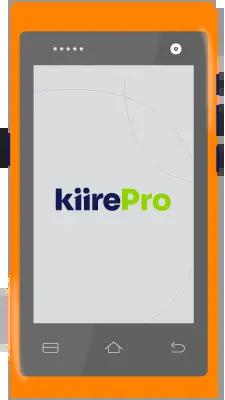 Datáfono inteligente de color naranja mostrando el logo de KiirePro en su pantalla.